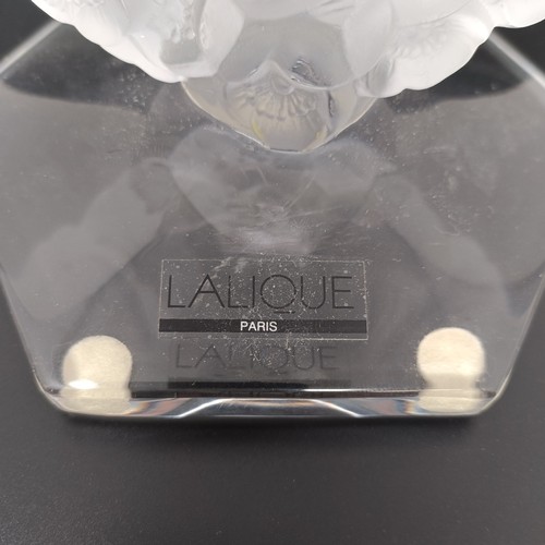 314 - A modern Lalique frosted and clear glass candlestick, 20 cm high