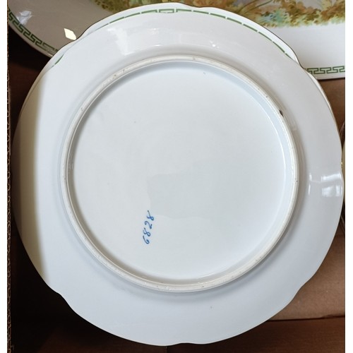 301 - A dessert service, decorated fish, a pair of prattware plates, decorated hunting scene and a novelty... 