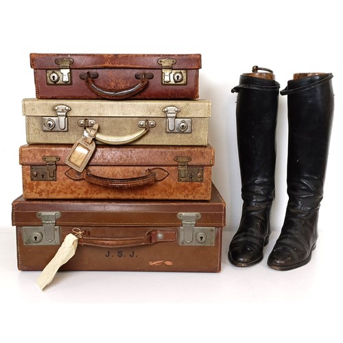 309 - A pair of leather riding boots, with trees, and four briefcases (5)