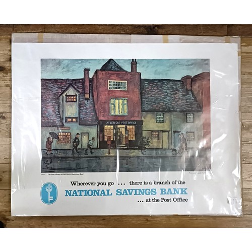 298 - A vintage National Savings Bank Poster, 105 x 77 cm, unframed and three art exhibition posters (4)