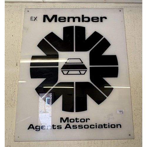 126 - An (Ex-)Member of the Motor Agents Association sign, a Vehicle Testing Station sign, and a small Tes... 