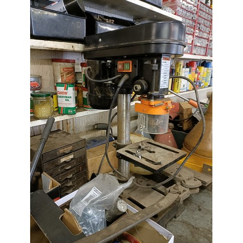 155 - Assorted tools, rally plaques, a pillar drill and a large group of other items (qty)