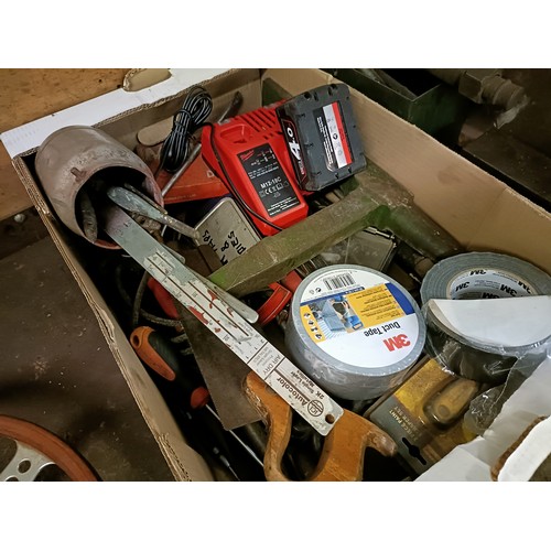 155 - Assorted tools, rally plaques, a pillar drill and a large group of other items (qty)