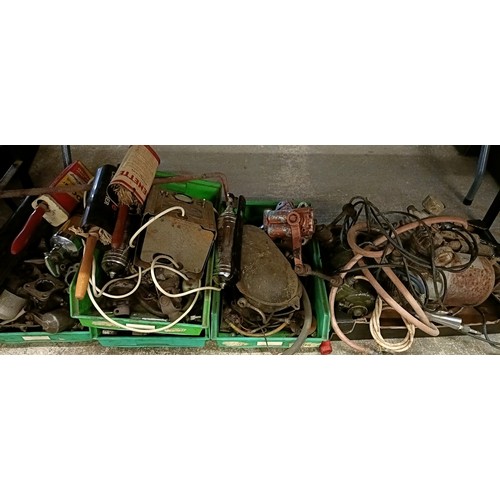 177 - A small compressor, vintage fire extinguishers and other parts (qty)