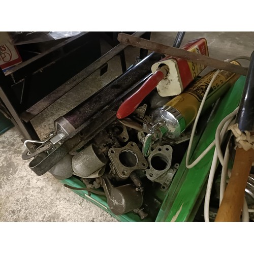 177 - A small compressor, vintage fire extinguishers and other parts (qty)