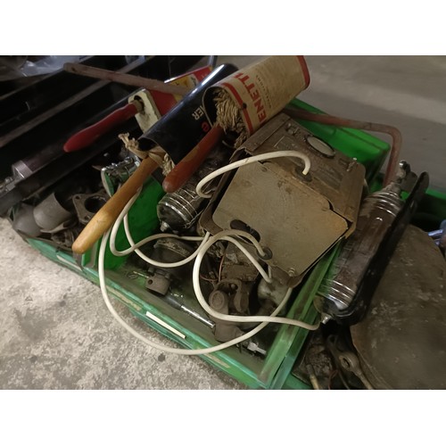 177 - A small compressor, vintage fire extinguishers and other parts (qty)