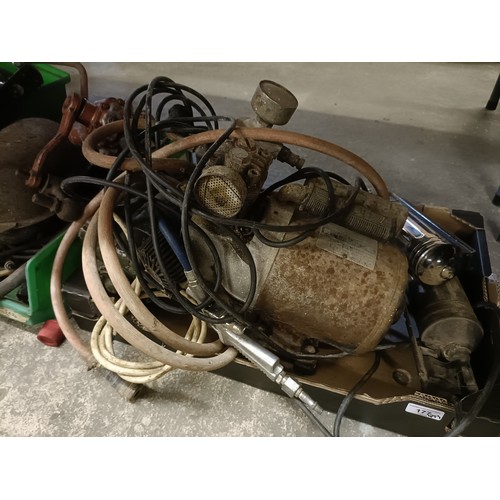177 - A small compressor, vintage fire extinguishers and other parts (qty)