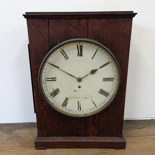333 - A clock, the painted dial fitted a single fusee movement, in an oak case, 40 cm wide