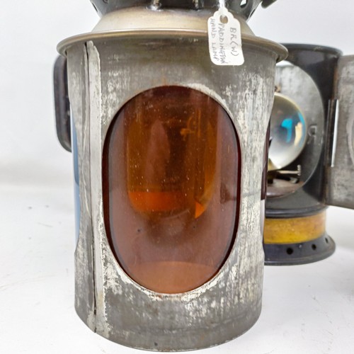 2047 - A BR(W) Paddington type guard's lamp, 32 cm high, and a GWR Paddington type guard's lamp, 33 cm high...