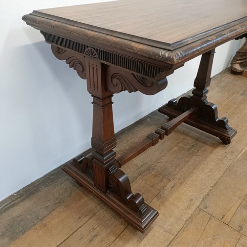 507359 - A 19th century mahogany library table, with two frieze drawers, on a column support to splay legs, 1... 