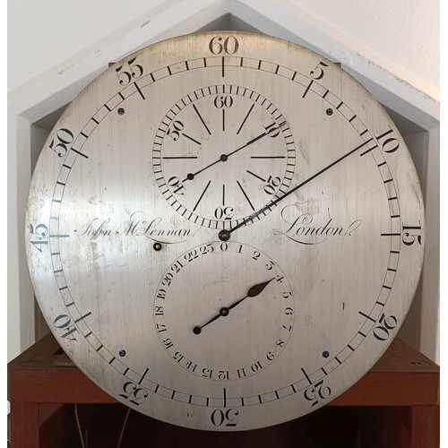 325 - A regulator longcase clock, the 30 cm diameter silvered dial signed John McLennan, London, in a maho... 