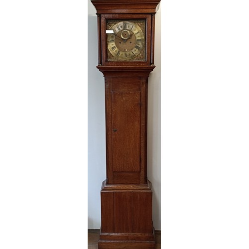 328 - A longcase clock, the brass dial with a subsidiary seconds dial and date aperture, fitted an eight d... 