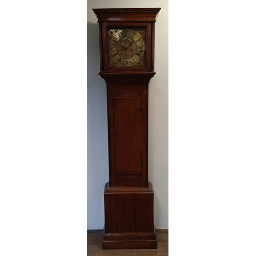 328 - A longcase clock, the brass dial with a subsidiary seconds dial and date aperture, fitted an eight d... 