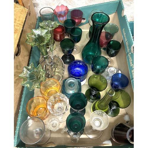 350 - An Egyptian revival silver plated and cranberry glass posy vase, and assorted other glassware (box)