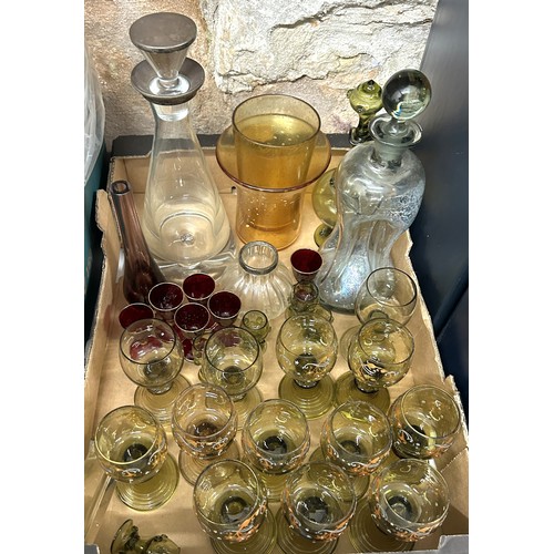 352 - A 20th century glass decanter with a silver mount, and assorted other glassware (box)