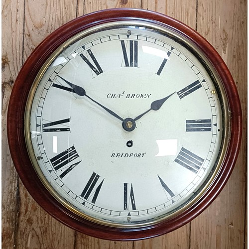 315 - A wall clock, the painted dial signed Charles Brown, Bridport, with a single fusee movement, 40 cm d... 