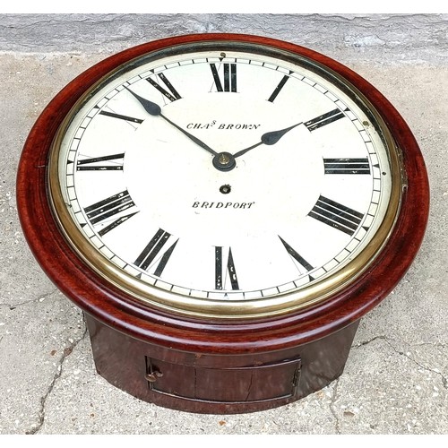 315 - A wall clock, the painted dial signed Charles Brown, Bridport, with a single fusee movement, 40 cm d... 