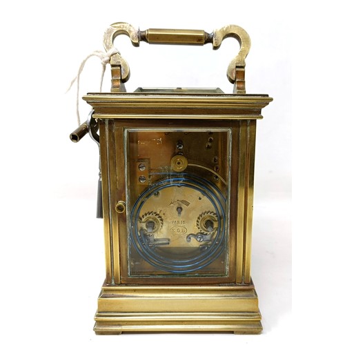 317 - A carriage clock, with a repeat, 18 cm high