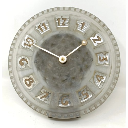 319 - After Andre-Leon Hatot, a glass clock, 23 cm diameter, movement damaged