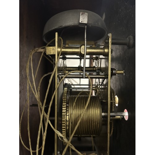 326 - A longcase clock, the 29.5 cm arched square silvered dial with subsidiary seconds and calendar dials... 
