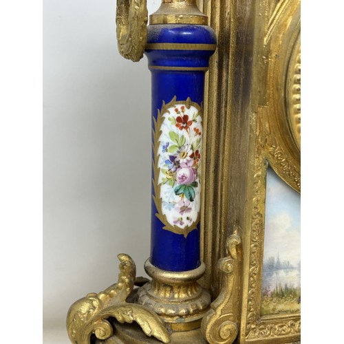 332 - A mantel clock, the porcelain dial decorated flowers, fitted an eight day movement, striking on a be... 