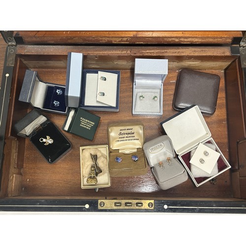 342 - A 19th century rosewood jewellery box, 30 cm wide, a box, and assorted costume jewellery (2)