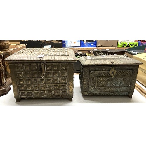 356 - An Indian metal clasp strong box, 33 cm wide, and another 30 cm wide (2)