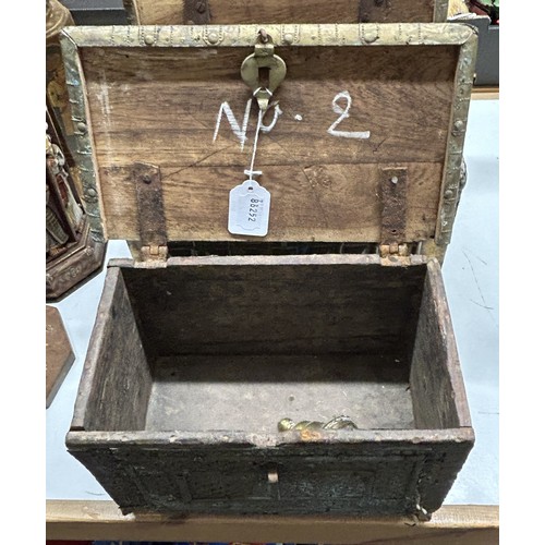 356 - An Indian metal clasp strong box, 33 cm wide, and another 30 cm wide (2)
