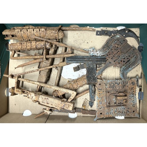 357 - An Indian metal lock, and assorted others (box)