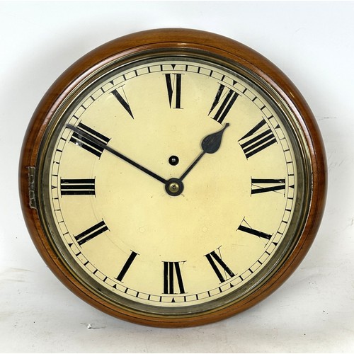 335 - A wall clock, with a painted dial, to a single train fusee movement, in a mahogany case, 36 cm diame... 
