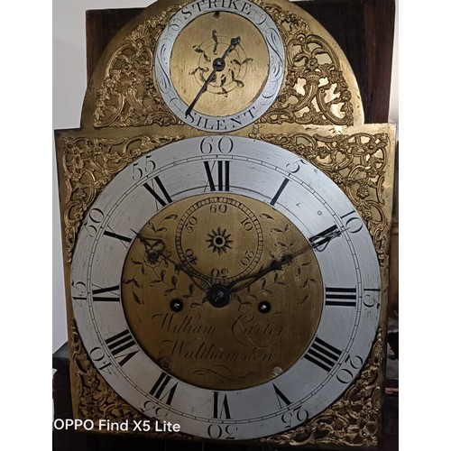 329 - A longcase clock, the brass dial signed William Carter, Walthamstow, having an eight day movement, s... 