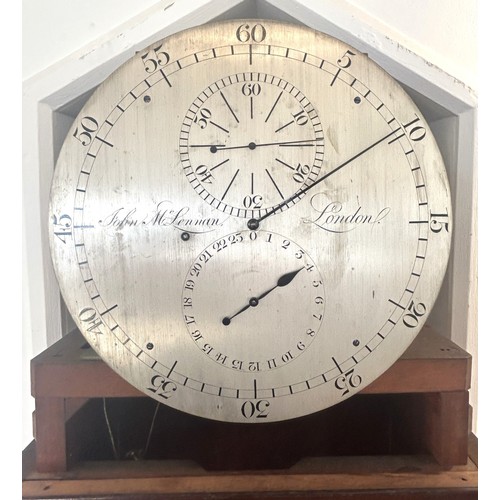 325 - A regulator longcase clock, the 30 cm diameter silvered dial signed John McLennan, London, in a maho... 