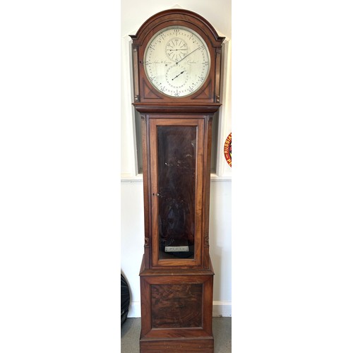 325 - A regulator longcase clock, the 30 cm diameter silvered dial signed John McLennan, London, in a maho... 