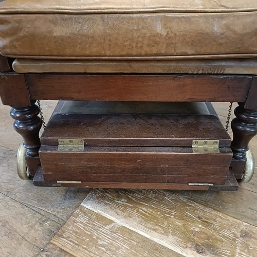 965 - A 19th century invalids reclining leather upholstered armchair, with brass mounts and wheels, J Ward... 