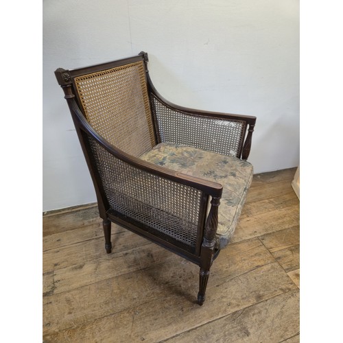 986 - A set of six mahogany bar back dining chairs, two other chairs, and a bergere armchair (9)