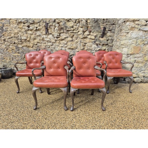 994 - A set of ten 20th century limed oak and red leather button back armchairs (10)