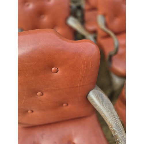 994 - A set of ten 20th century limed oak and red leather button back armchairs (10)