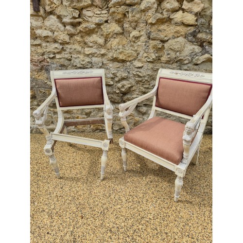 999 - A pair of Neo Classical style carved and painted armchairs, in the manner of Thomas Hope, sign of wo... 