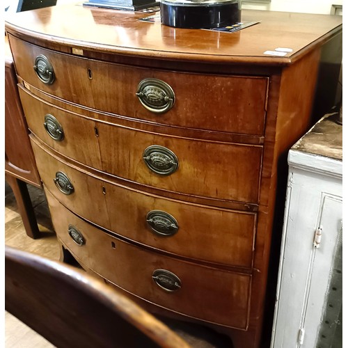 968 - A mahogany bow front chest, having four drawers, 88 cm wide