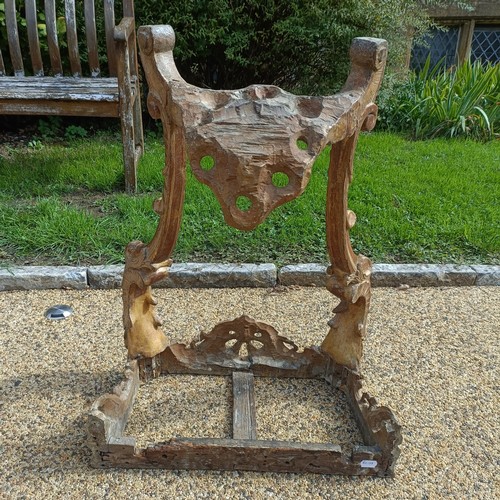 1005 - A 19th century carved wood and gesso pier table, in the rococo manner, 58 cm wide, lacking a marble ... 