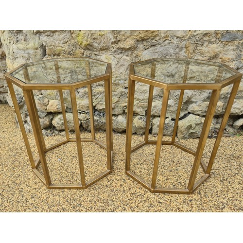 1003 - A pair of metal and glass octagonal side tables, 50 cm wide