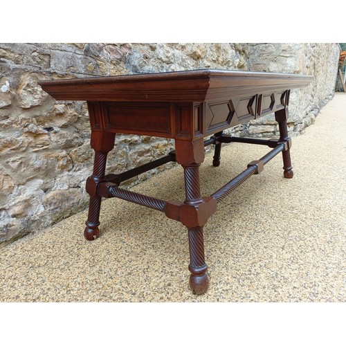 993 - Attributed to George Faulkner Armitage, a mahogany and ebonised library table, with two frieze drawe... 