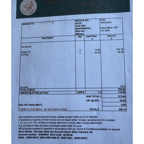 9 - 2001 Aston Martin DB7 Vantage Volante<br />Registration number 131 BHR<br />Chassis number SCFAB3230...