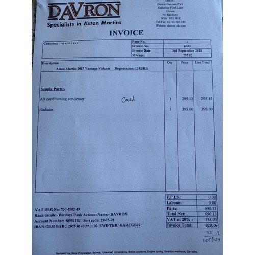 9 - 2001 Aston Martin DB7 Vantage Volante<br />Registration number 131 BHR<br />Chassis number SCFAB3230...