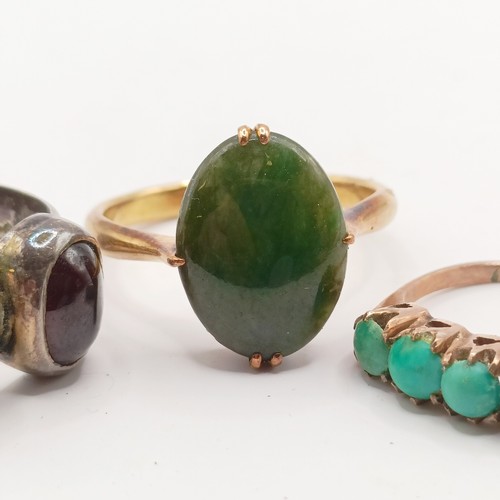 A Chinese 14ct gold ring, ring size N, a turquoise five stone ring, and ...
