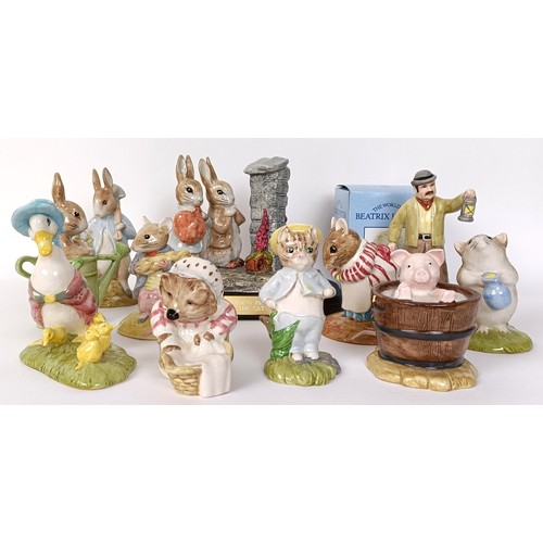 85 - A Beswick Beatrix Potter limited edition tableau, Hiding From The Cat, BP-8c, and ten other figures,... 