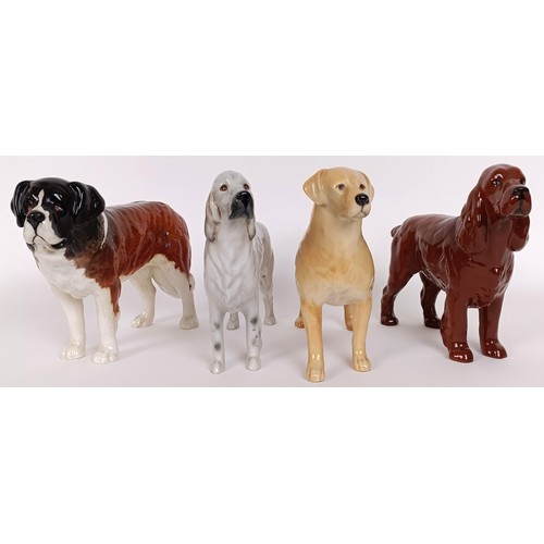 111 - A Beswick English Setter, 973, a Cocker Spaniel, golden brown, 967, a Labrador, yellow, 1548, and a ... 