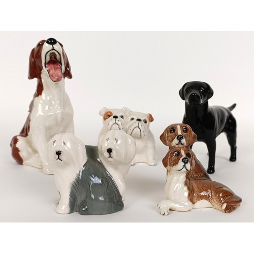 114 - A Beswick Playful Puppy, Nap Time, 2950, a Labrador, black, 1956, Bulldogs, 3384,Old English Sheepdo... 