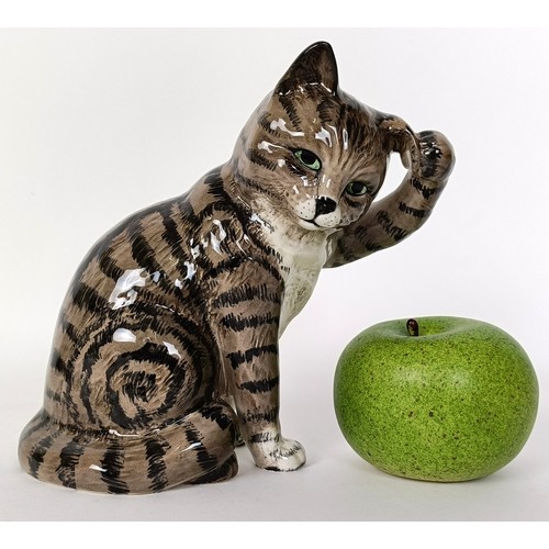 65 - A Beswick Cat, seated scratching ear, grey Swiss roll, 1877, gloss