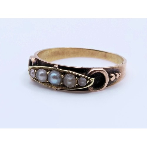 672 - A Victorian 15ct gold and seed pearl ring, ring size L